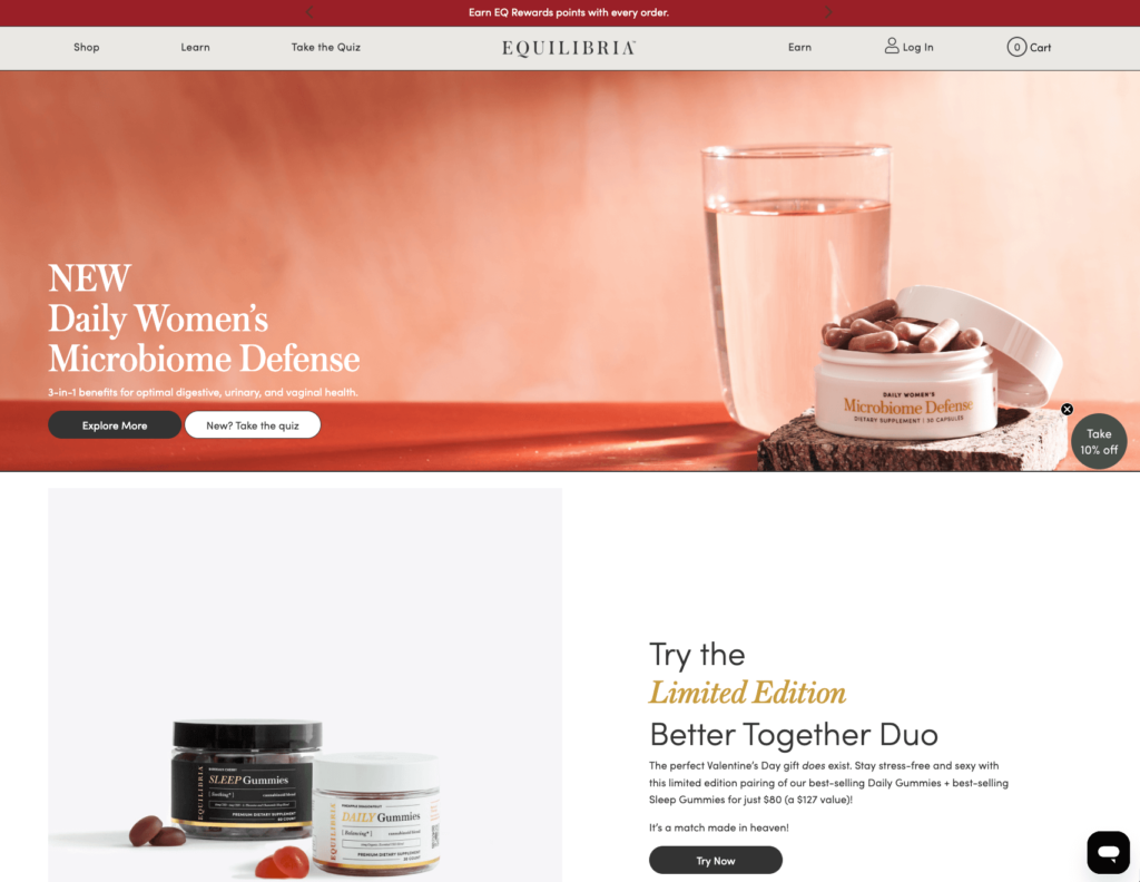Equilibria ecommerce website using Woocommerce open-source e-commerce plugin